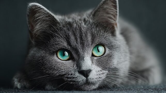 Gray cat stares intently ahead