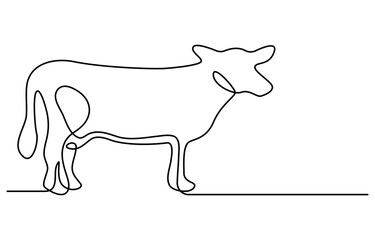 Continuous one line drawing dairy cow. Cattle. Dairy industry, Cow in continuous one line drawing. Single line art draw of cow or bull. Editable vector.