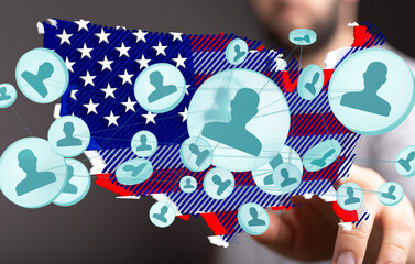 Visual representation of social connections and networking within the United States.