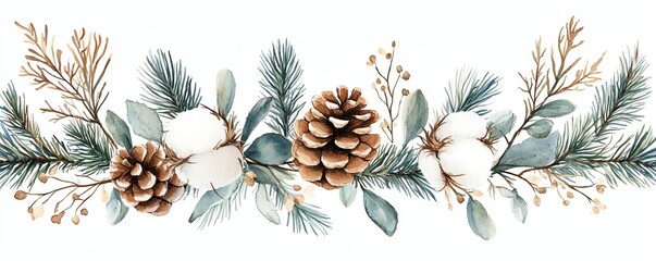 Fototapeta premium Watercolor christmas frame with fir branches