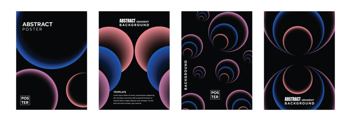Modern gradient poster background vector set. Minimalist style cover template with vibrant perspective 3d geometric prism shapes collection. Ideal design for social media, cover, banner, flyer.