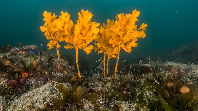 Vibrant Yellow Underwater Seaweed Sea Plants Ocean Flora