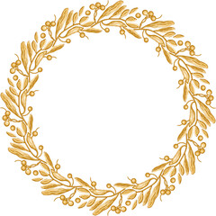 Golden laurel wreath isolated on a transparent backdrop