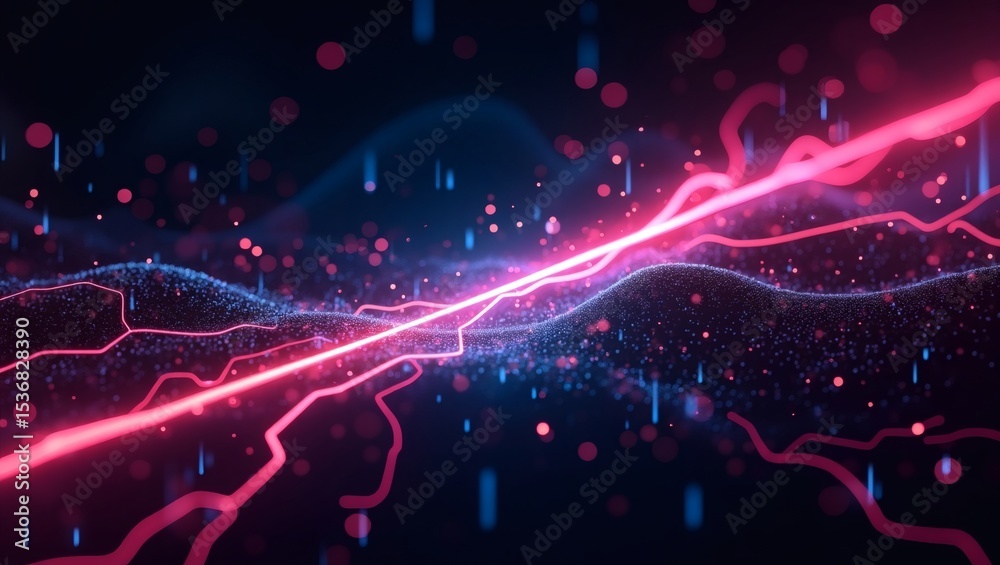 Aufkleber abstract neon energy lines glowing in dark space, representing the speed of technology or communicat