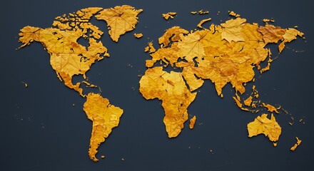 World Map Made of Autumn Leaves