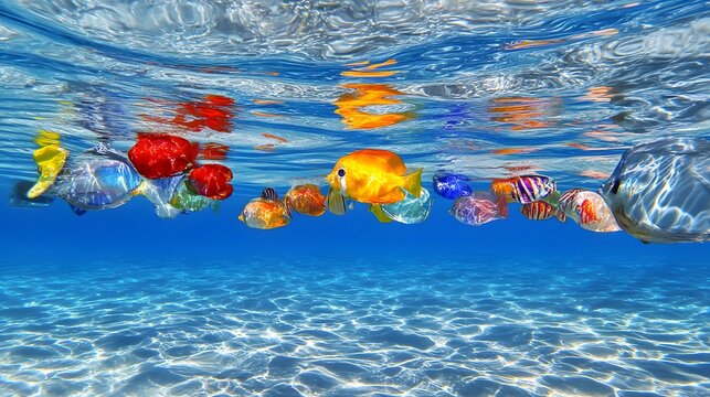 Vibrant Colorful Fish School Underwater Scene