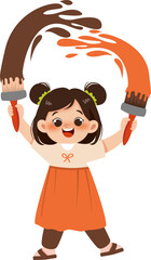 Kids painting with brush