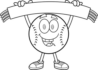 Black And White Baseball Cartoon Mascot Character Holding Scarf And Smiling