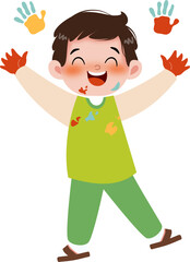 boy playing hand painting