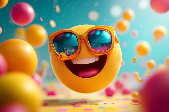 Joyful Emoji with Sunglasses in a Festive Setting