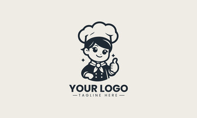 Cute cartoon woman chef character wearing hat giving thumbs up and smiling vector logo illustration design
