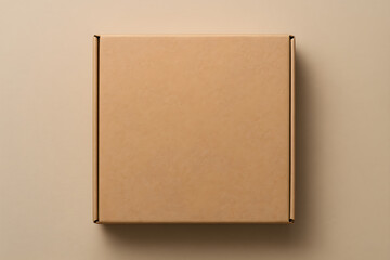 Brown cardboard shipping box mockup on light orange surface
