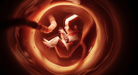 Origami baby in the womb, close-up