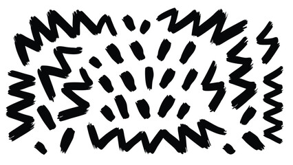 Abstract black brush strokes forming a radiating pattern on a white background design element