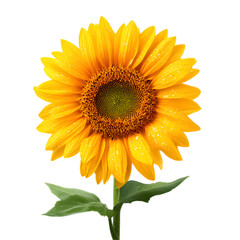 Fototapeta premium A stunning sunflower with golden petals and a bright sunlit center stands tall against a plain white background radiating warmth and natural beauty