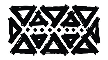 Black and white geometric pattern with triangles and squares in a brush stroke style design element