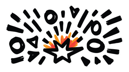 Obraz premium Illustration of abstract shapes with starburst and geometric elements in black and orange colors