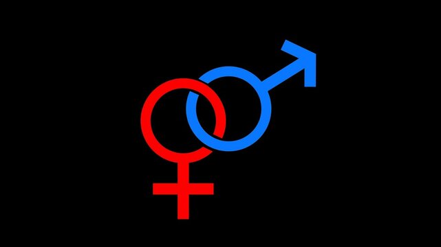 Animation male and female gender symbol in alpha channel overlay. 4K footage sex icon with trasnparent chroma key