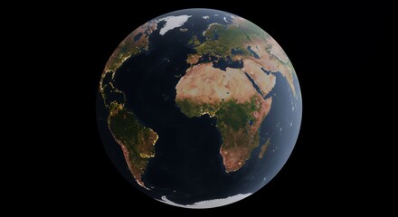 Fototapeta premium Stunning Night View of Planet Earth: A Digital Rendering Showing City Lights and Continents