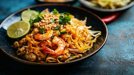 Delicious Pad Thai with Shrimp, Peanuts, and Lime