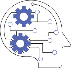 Brain concept illustration with cogwheels and network connections in silhouette