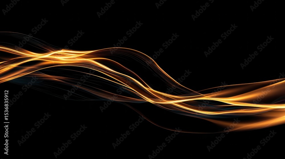 Poster abstract flowing light waves in warm colors against a dark background, creating a dynamic visual eff