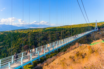 Scenic view of Mishima Skywalk and Fuji mountain background in autumn, One of most popular tourist destination in Mishima, Shizuoka prefecture, Japan