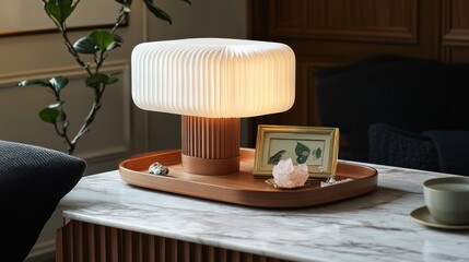 Modern lamp on a tray, warm tones