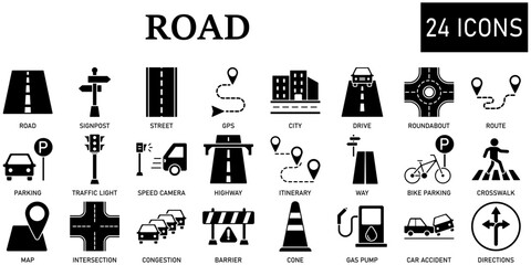 Set of road Icons or symbols Vector fully editable file.