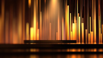 Obraz premium Abstract golden stage with vertical lines illuminated by soft light, ideal for presentations