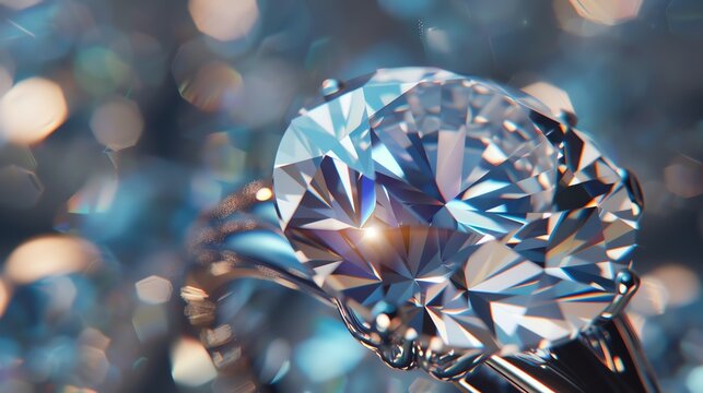Exquisite close-up of a sparkling diamond ring. The facets of the diamond catch the light and create a dazzling display of brilliance.