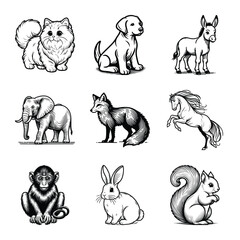 Naklejka premium Different types of animal bundle vector illustration isolated on a white background