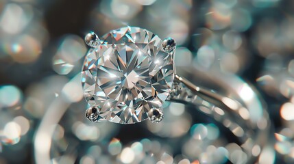 Fototapeta premium Exquisite close up of a large round diamond set in a platinum or white gold band.