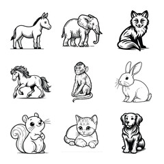 Obraz premium Different types of animal bundle vector illustration isolated on a white background