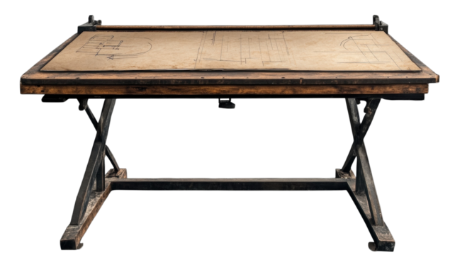 Workspace for creativity where designs come to life with thoughtful sketches and wooden elegance capturing the essence of craftsmanship over time.