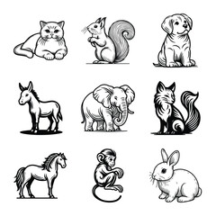 Different types of animal bundle vector illustration isolated on a white background