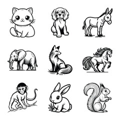 Obraz premium Different types of animal bundle vector illustration isolated on a white background