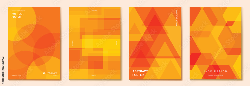 Poster autumn gradient poster background vector set. minimalist cover template with geometric shape. ideal 