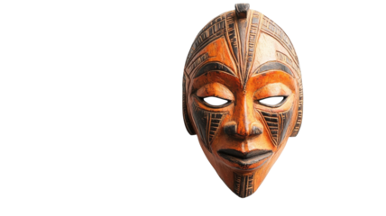Artistic wooden mask crafted by skilled artisans, showcasing intricate patterns and cultural significance from Africa, evoking a sense of mystery and tradition.