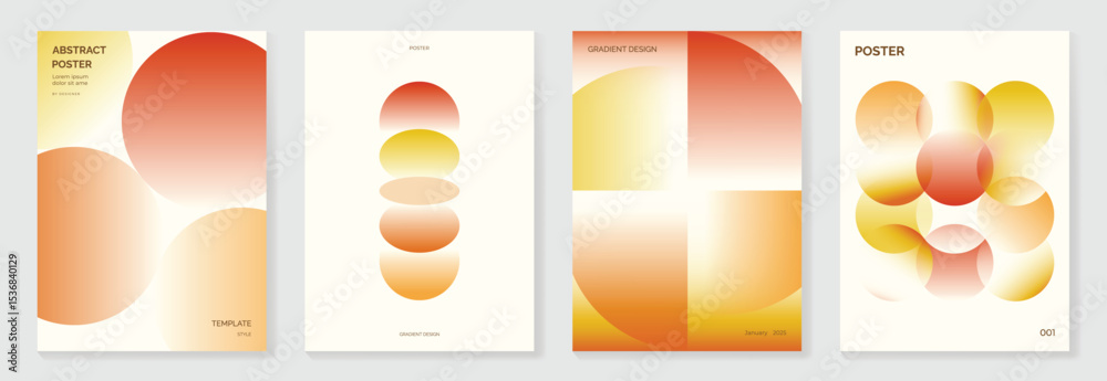 Poster autumn gradient poster background vector set. minimalist cover template with geometric shape. ideal 