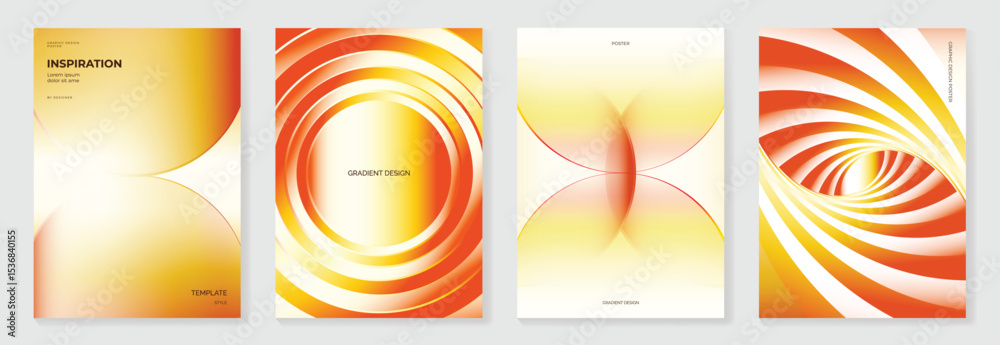 Poster autumn gradient poster background vector set. minimalist cover template with geometric shape. ideal 