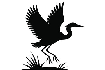 Silhouette of a heron bird taking flight in a field wildlife vector graphic