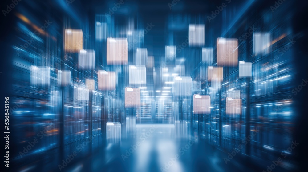 Poster abstract network grid with files and folders, futuristic software interface, digital document manage