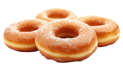 Sweet golden donuts piled high, tempting with their soft texture and sugary glaze, await indulgence in a cozy bakery setting.