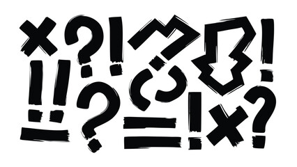 Collection of expressive punctuation marks in black ink style on a white isolated background