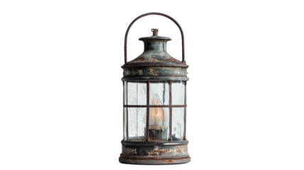 Rustic lantern casting a warm glow, illuminating the cozy atmosphere of an outdoor gathering at dusk in a serene countryside setting.