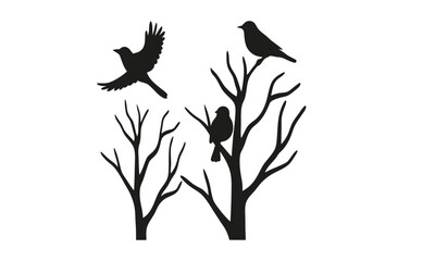 Fototapeta premium Elegant Bird Silhouettes on Bare Branches A Winter Scene Illustration