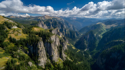 Obraz premium Aerial View of Majestic Mountain Valley Landscape