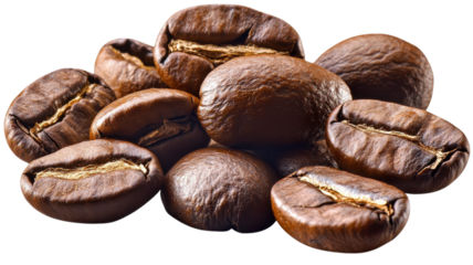 Dark roasted coffee beans scatter joyfully on a white surface, inviting aroma and flavor to transform any morning ritual into a delightful experience.