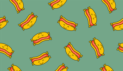 Cute cheese hot dog pattern background vector design